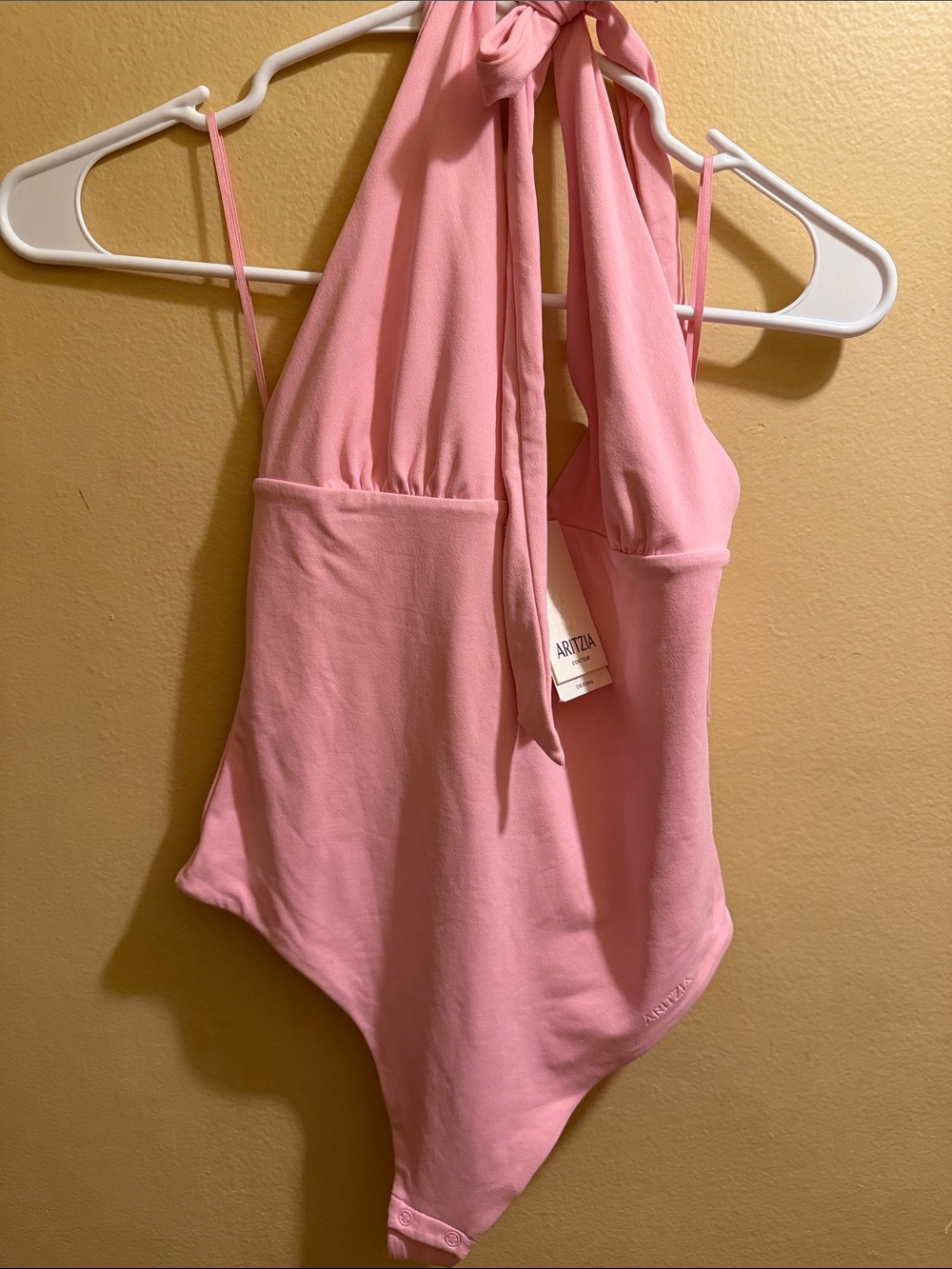 Aritzia Pink Halter One-Piece Bodysuit